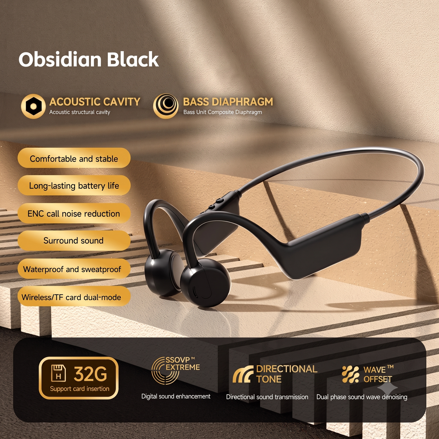 Bone Conduction Headphones - Bluetooth 5.4 Waterproof Sports Headset