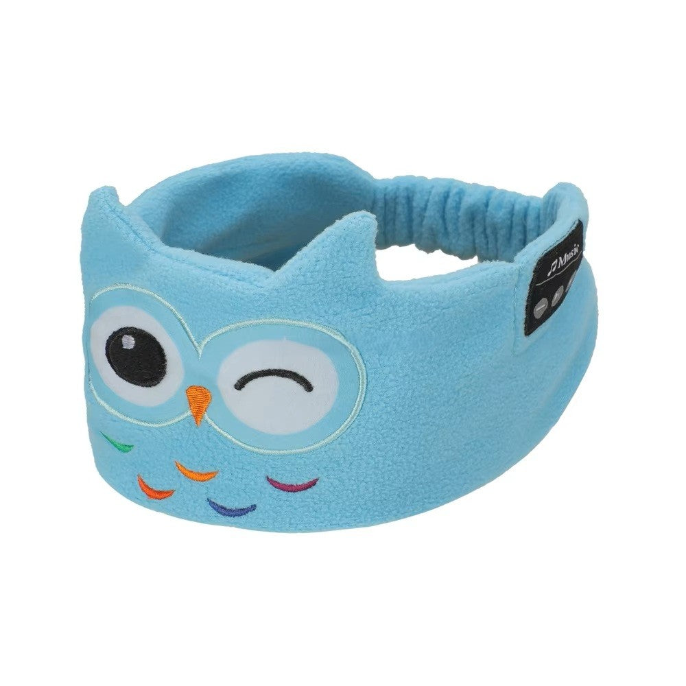Blue owl-shaped sleep mask headphones on a white background