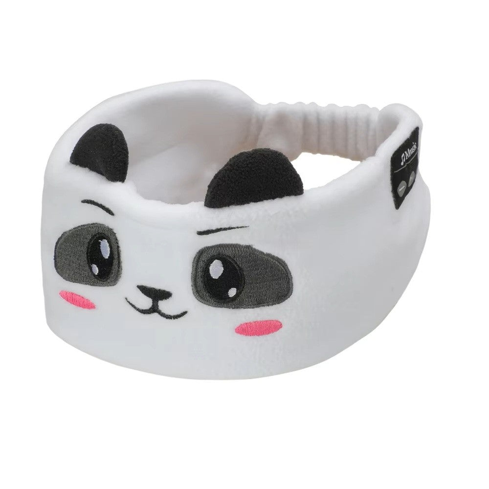 White sleep mask headphones with a panda face design on a white background