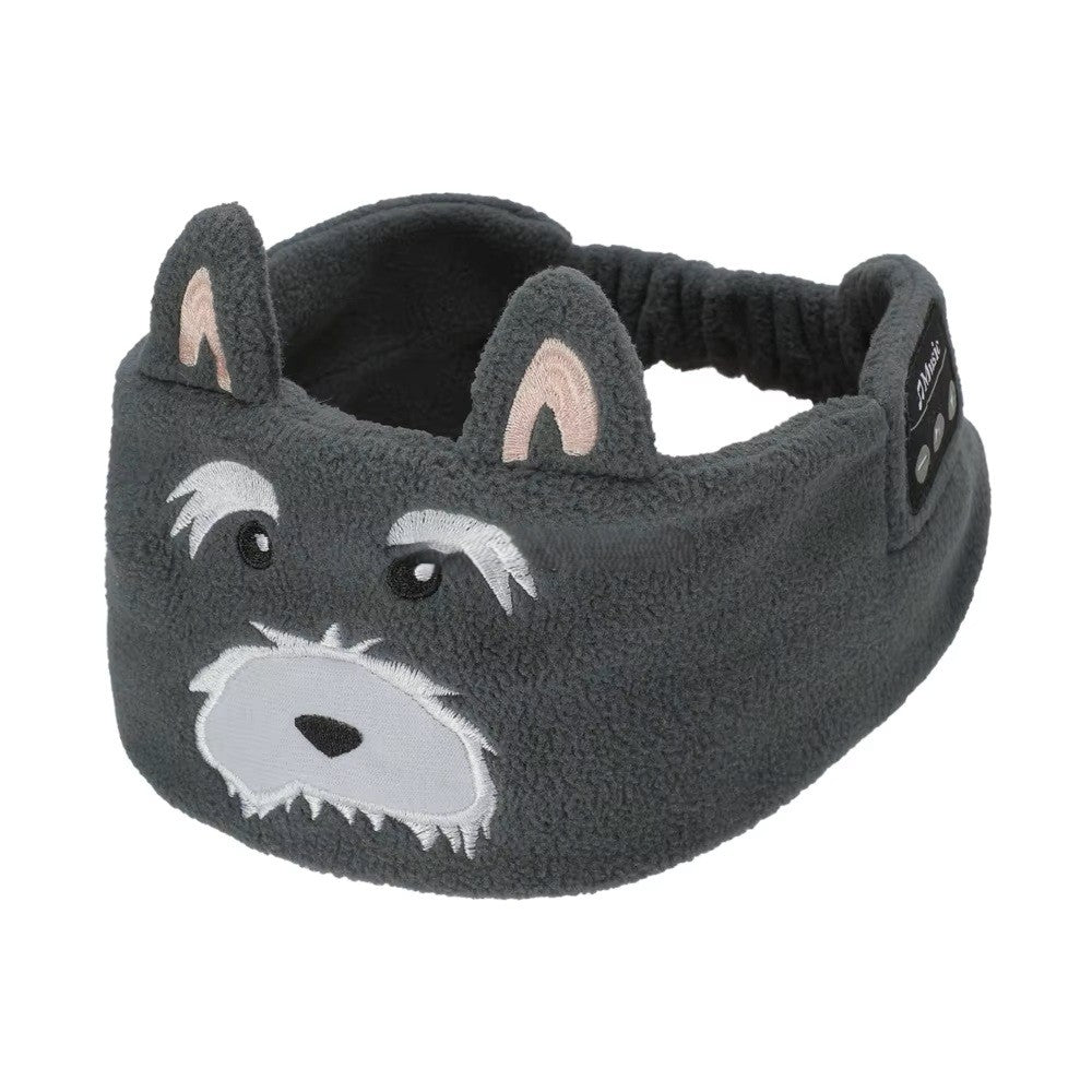 Gray animal-themed sleep mask headphones with a face design on a white background