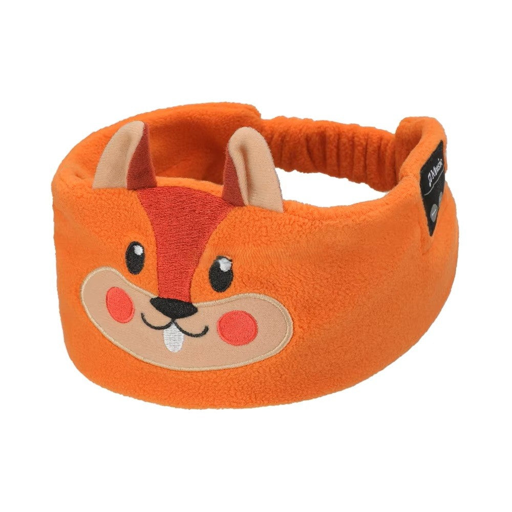 Orange sleep mask headphones with a fox face design on a white background