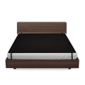 Bed with wooden frame and mattress on a white background