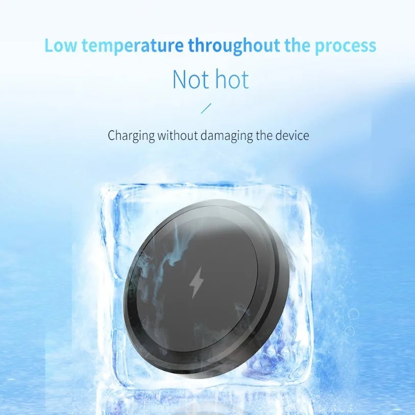 Wireless charging pad with ice effect on a blue background