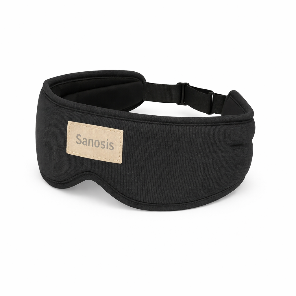 Sanosis sleep mask headphones mask with 'Sanosis' label on a white background