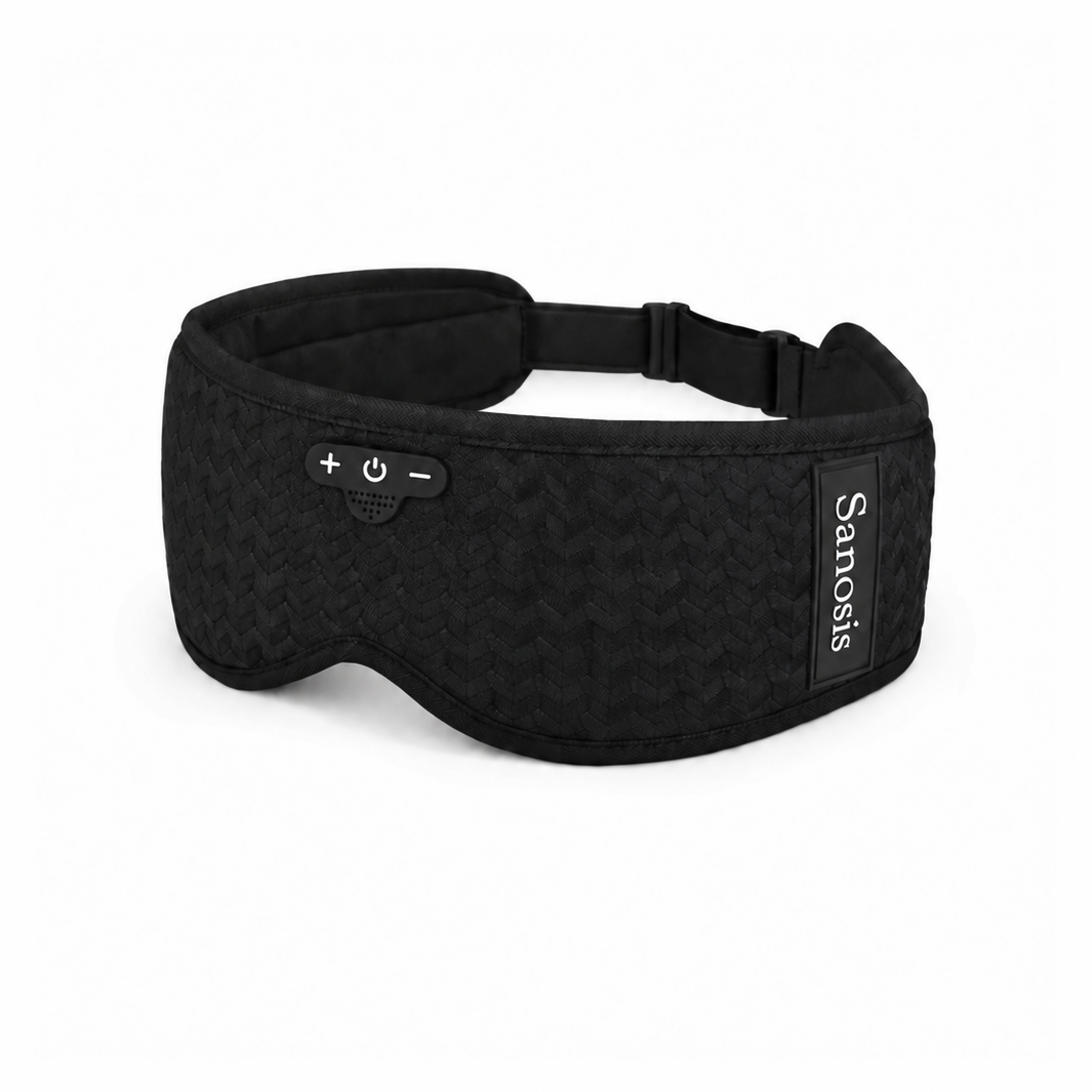 Sanosis Bluetooth sleep headphones in black on a white background