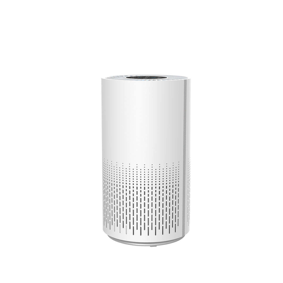 White cylindrical planter with perforated design on a white background