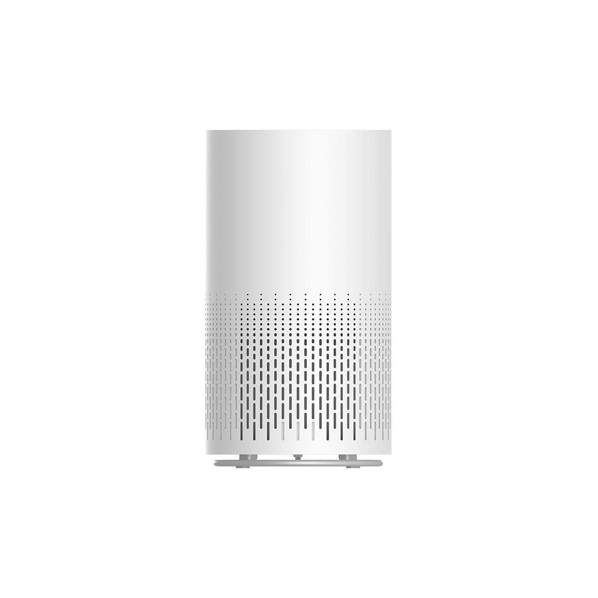 White cylindrical lamp with perforated design on a white background