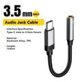 Audio jack cable with Type-C male to 3.5mm female connector on a white background