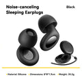Black noise-canceling sleeping earplugs with packaging on a white background